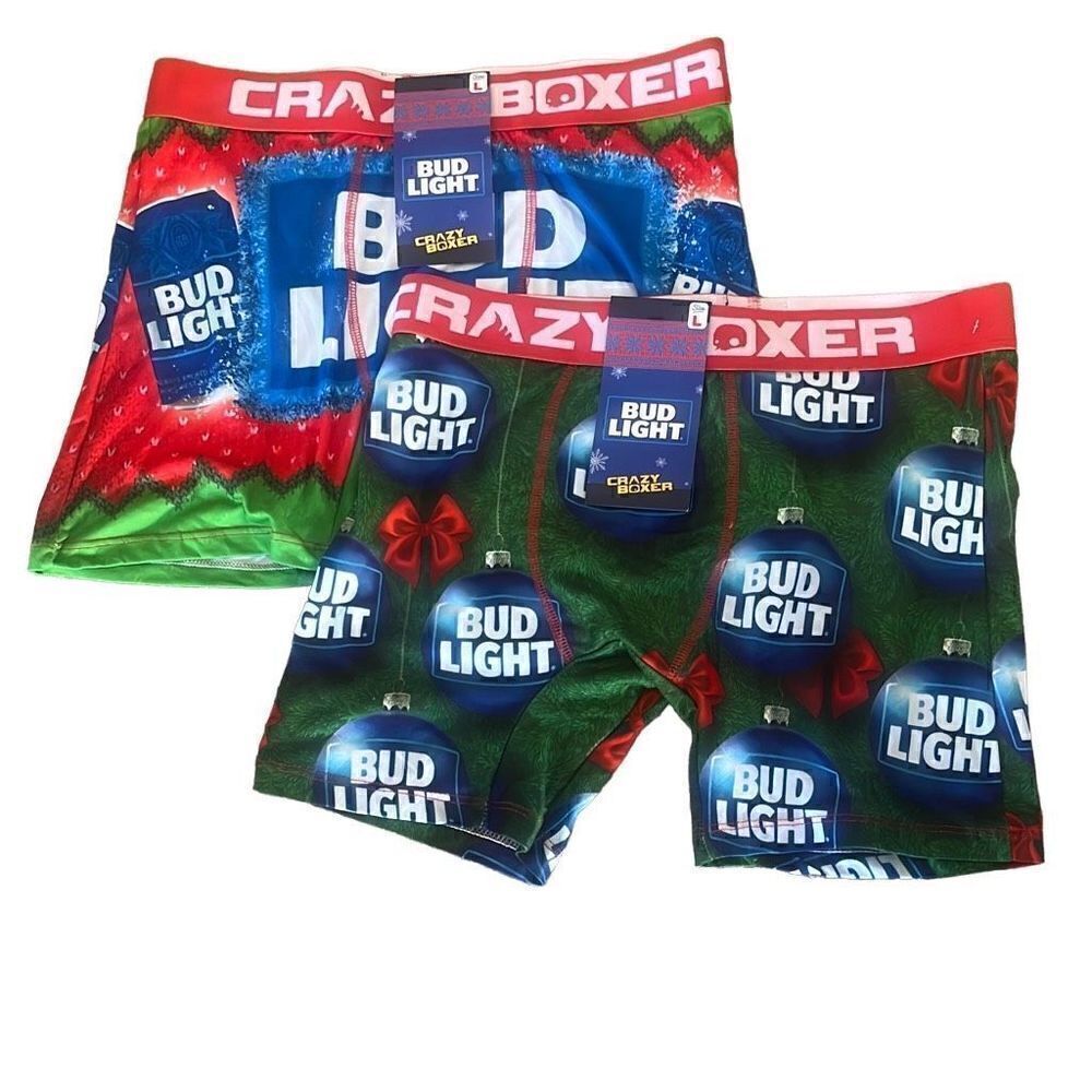 NWT Lot of 2 Crazy Boxer Budweiser Bud Light Christmas Boxer Briefs Underwear Me